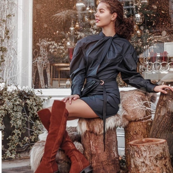 Zara Blogger Favorite Mini Dress with Knot in Midnight Navy Size M NWT - Picture 2 of 16